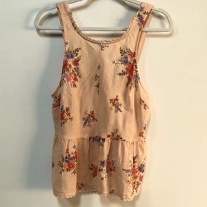 Linen blend AEO summer boho top size M adjustable strap peach floral prairie